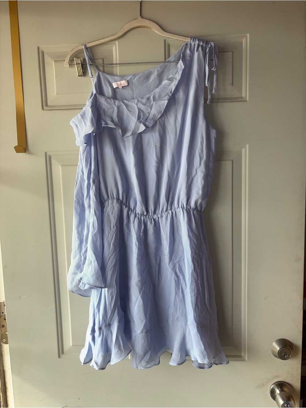 Parker light blue Peyton silk one-sleeve dress size S